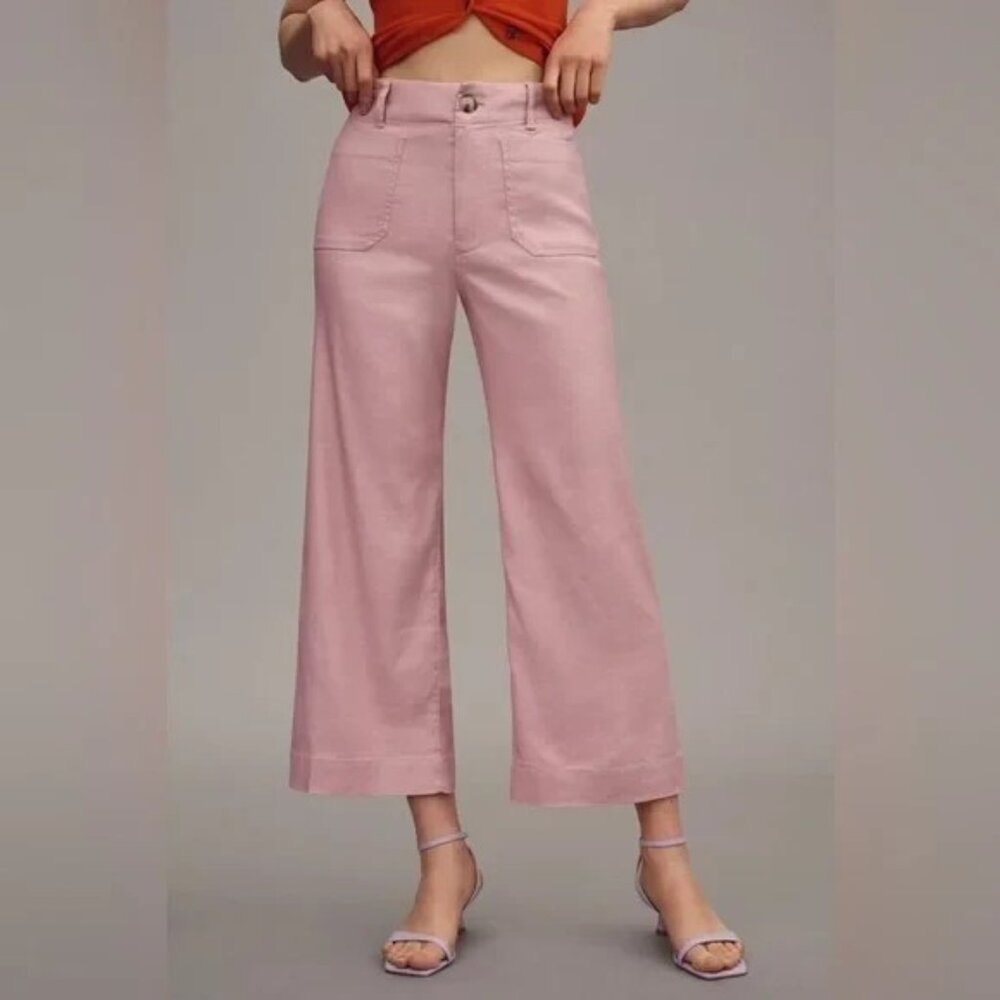 NWT Size 33T - The Colette Linen Blend Crop Wide-Leg Pants Mauve (NWT US$ 138)
